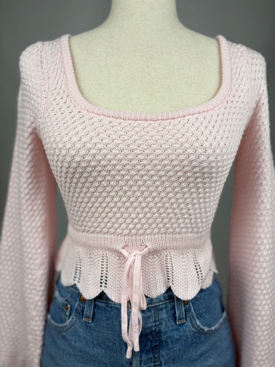 Altar'd State Sweaters - Altar’d State Blush Pink Knit Tie Front Peplum Top XS Boho Feminine